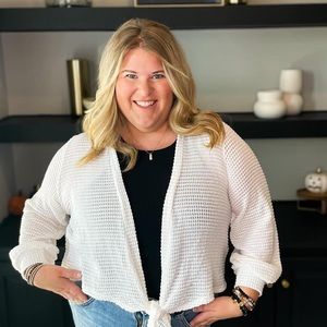 143 Story White Waffle Knit Front Tie Cardigan